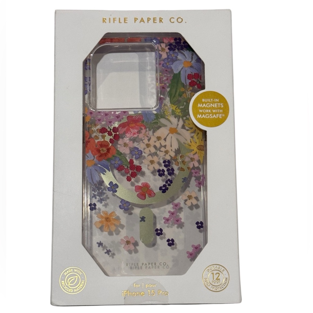 RIFLE PAPER CO I PHONE 15 PRO PHONE CASE BUILT IN MAGNETS WORKS W/MAGNETS NWT